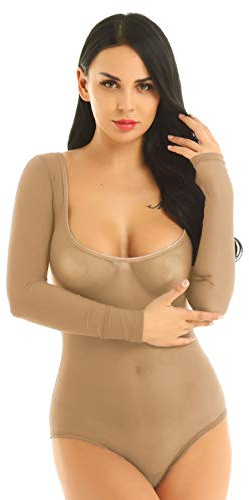 TiaoBug Top Danza del Ventre Leotard Body a Rete Costumi Indiani Vestito da Balletto Ginnastica Artstica Danza Classica Ballo Intimo Ballerina Bianco Rosso Nudo Blu Nero