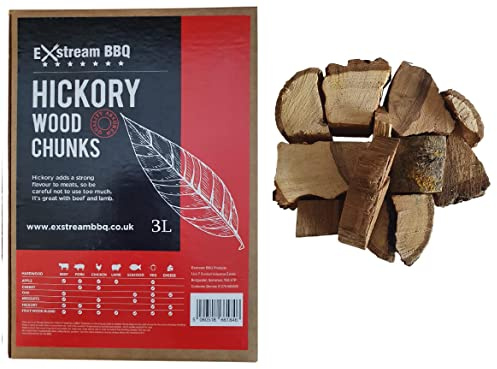 Exstream BBQ Barbecue Smoking Wood Chunks HICKORY 3 Litre / 1.3kg. Sweet/Savoury Flavour with Robust Smoke