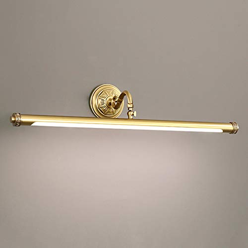 HKLY Vintage LED Spiegelleuchte Bad, Badezimmer Spiegellampe Messing Antik mit Schwenkbarem 180° Lampenkopf, 3 Farbtemperaturen, IP44 Badlampe Retro Schrankleuchte für Schlafzimmer,71cm/12w