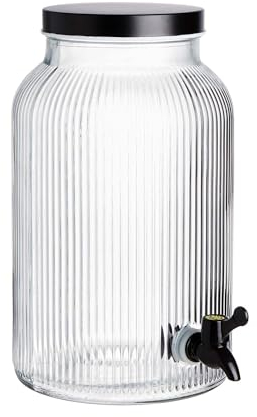 BUTLERS Getränkespender 5,7 Liter aus Glas -FOUNTAIN- Wasserspender mit Zapfhahn und schwarzem Deckel in modernem Design | Tee-, Limonaden- und Saftspender (exkl. Ständer)