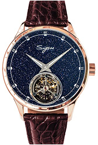 Sugess SU8230STRG esfera de piedra de oro azul Tourbillon Master gaviota ST8230 movimiento zafiro cristal hombres negocios lujo reloj mecánico 1963, oro rosa, 41mm, Correa