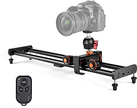Andoer Camera Video Dolly Slider Kit with 3-wheel Auto Dolly Car 3 Speed Adjustable + 60cm/23.6in Track Rail Camera Slider + Flexible Ballhead Adapter with Wirelss Remote Control for DSLR Camera