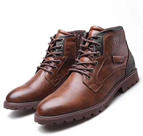 SWZEC Bottines Lacets Homme Classiques Rétro Casual Hiver Bottes Impermeable Fermeture Éclair Biker Boots Antidérapantes à Bout Pointu Respirantes Randonnée en Plein Marron 41