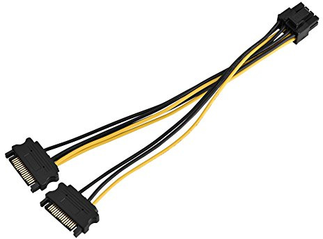 Akozon Single SATA Kabel, 15 Pin Single SATA Männlich Bis 8 Power Express Netzteil Adapter Kabel 0,2 M in der Lage, Video Weiblich PCI-E PCI (Dual-SATA 0,2 m)
