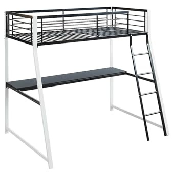 Vente-unique - Cama Alta con Escritorio Integrado 90 x 190 cm Blanco y Negro - MalICIA