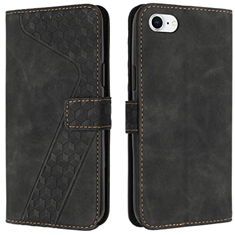 OKZone Fodral för iPhone SE 2020 / iPhone 8 / iPhone 7,Läder Folio Fodral med Magnetisk Skydd lip plånboksfodral flip Bok Hölster Plånbok Telefonfodral Skyddande Fodral Skal（Svart）