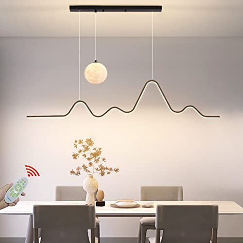 L120cm LED Pendelleuchte Hängelampe Dimmbar Esstisch Esszimmer Lampe Wohnzimmer Küchen Hängend Leuchte Modern mit Mond Design Fernbedienung Decke Hängeleuchte Büro Deko Deckenlampe (Schwarz, L120cm)