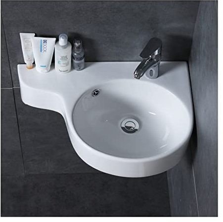 HEXEH Lavandino da Bagno Lavandino ad Angolo for Bagno, lavabo sospeso, Piccolo Mini Appartamento, lavabo Triangolare in Ceramica Bianco a Parete Adatto per i bagni (Color : 1 Right Hole)