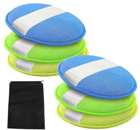 WUSANNA 6 Stück Handpolierschwamm Set, Polierschwamm Auto Schwamm Wax Applikator Pads Geeignet für Fahrzeugreinigung, Wachsen Entstauben und Polieren Innenreinigung (1 Schwarze Tasche mit Kordelzug)