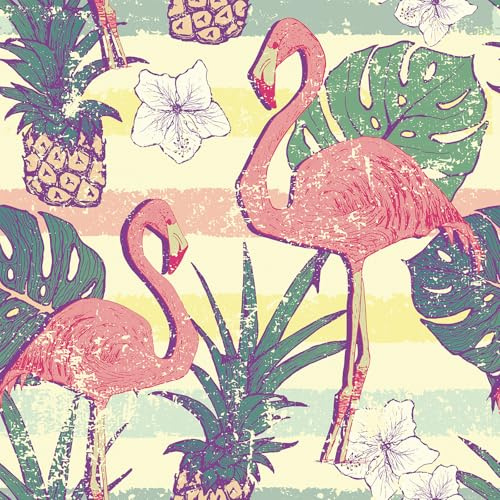 Livelynine Self Adhesive Wallpaper Flamingo Pink Wallpaper for Girls Bedroom Floral Beige Purple Waterproof Green Tropical Leaf Wall Paper Roll Living Room Vinyl Wrap for Furniture Patterned 44.5CMx2M