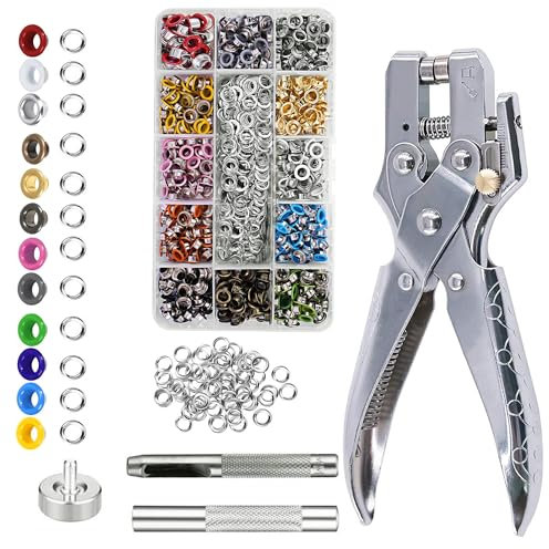 700pcs Ösen Set, Ösen 5mm Lochzange Ösenzange Set mit Installation Werkzeuge 12 Farben, Ösenzange für Planen, Schuhe, Kleidung, Taschen, DIY Handwerk