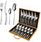 Cutlery Set 24 Piece Silver Flatware Set Stainless Steel Silverware Set 6 People Dinnerware Mirror Polish Cutlery Sets with Knife Spoon Fork Gift Box for Home Kitchen Restaurant Camping Party
