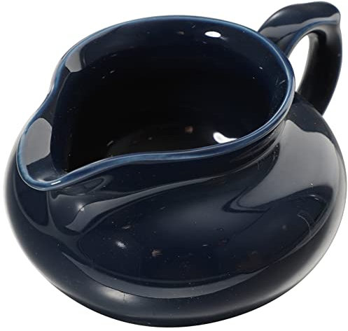 Salsera de cerámica – Salsera de porcelana blanca con asa para salsas, apto para microondas y congelador, crema de café en color azul