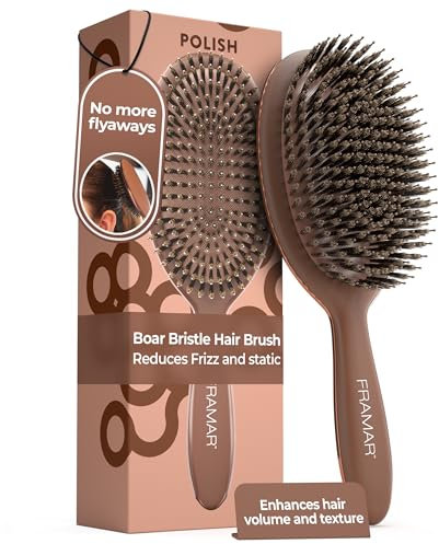 FRAMAR Cepillo Cerdas Jabali Pelo Fino - Cepillo Cerdas Naturales, Cepillo de Pelo Antirotura y Antitirones para Cabello Fino, Ideal Para Añadir Brillo o Volumen, Boar Hair Brush - Chocolate