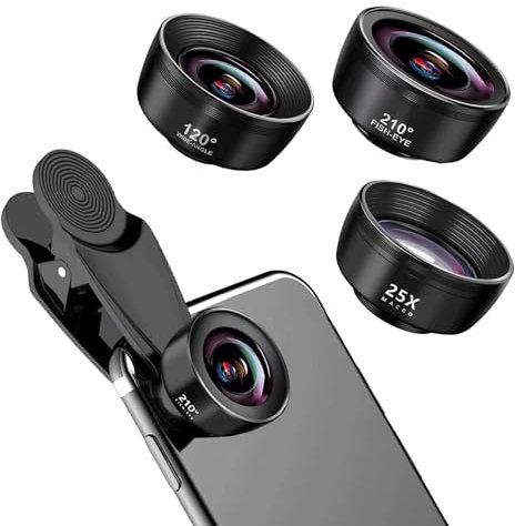 Kit de lentes 3 en 1 para teléfono móvil, objetivo de teléfono móvil, objetivo de 120°, gran angular, 25 lentes Macro, 210°, objetivo ojo de pez, 3 en 1 universal kit objetivo para smartphone