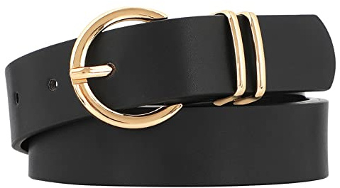 JasGood Cintura Donna Elegante Cintura Donna in Pelle Moda Cinture da Donna con Fibbia Dorata Per Jeans Pantaloni Abiti,Black,120cm