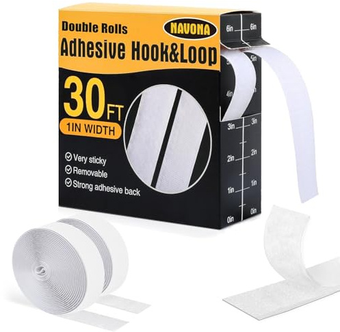 Nastro in Velcro Autoadesivo 9m × 25mm Nastro Biadesivo Extra Forte Chiusura in Velcro per Incollare Velcro Adesivo Autoadesivo per Equipaggiamento di Camper Tappeto Zanzariera (Bianco)