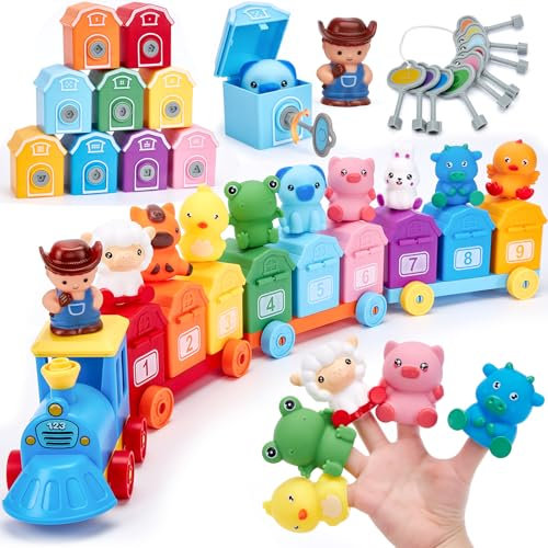 hahaland Baby Montessori Toys for 18+ Months, Farm Animal Train Toy for Counting,Stacking,Matching & Sorting, Educational Sensory Toys for Toddlers 2 3 Year Old, Birthday Gift for Baby Boys Girls