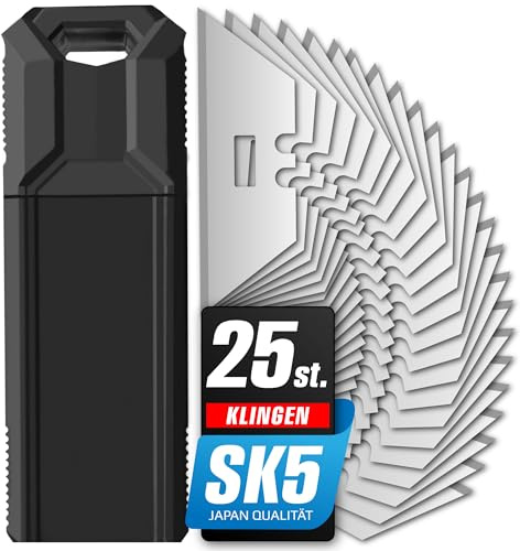 25x Cuchillas Trapezoidales de Repuesto para Cúter – Compatible con Cuchillo Rascador, Universal y para Alfombras – Hojas de Acero al Carbono SK5 GRAFF