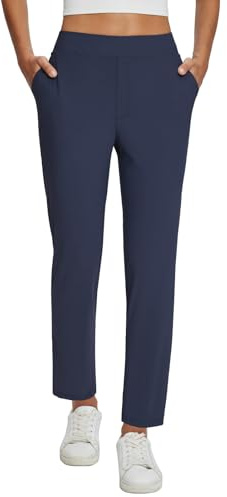baleaf Womens Travel Pants Lightweight Stretch with Zipper Pockets Petite Dressy Golf Work Business Casual Navy Blue L
