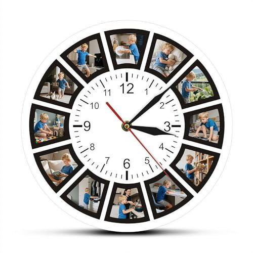 Orologio da parete personalizzato, orologio fotografico personalizzato con 12 foto, orologi per la casa con foto personalizzate, orologi al quarzo silenziosi senza ticchettio decorazione per cucina
