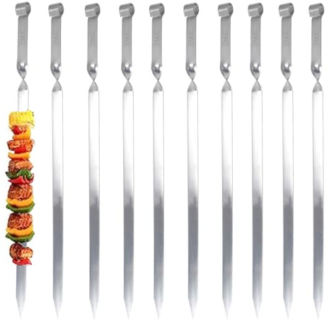 ZMC 10 x Kebab grillspett 55 cm i rostfritt stål | 2 cm breda, 2 mm tjocka | kebabspett och köttspett | kebabspett rostfritt, platt och stabilt för BBQ, Adana, lägereld och stora grillytor