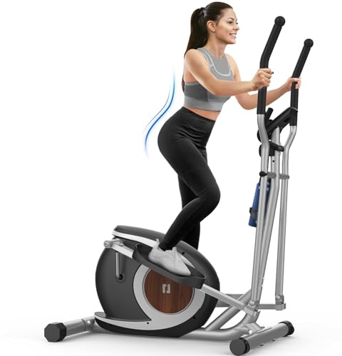 Ellittiche Da Casa, Macchina Ellittica Magnetica Con 16 Livelli Di Resistenza, Monitor LCD, Pedale Antiscivolo, Portabottiglie, Fino a 265 LBS Fitness Esercizio Ellittico Stepper 3 in 1 (Argento)