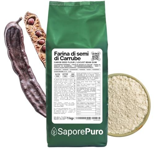 Saporepuro Johannesbrödkärnmjöl 1000 g – GLUTENFRITT – 100% rent naturligt förtjocknings- och gelbildningsmedel – Perfekt för Glass, Sorbet, Desserter och Såser