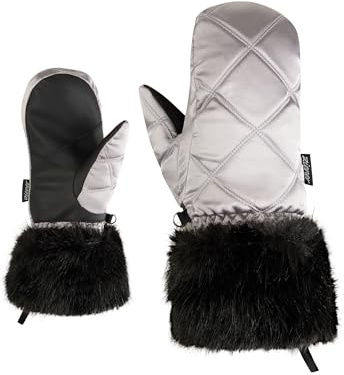 Ziener LILIONE-Z - Manoplas de esquí para niña/Deportes de Invierno | Puños de Piel sintética, Resistente al Viento, Impermeable, Plateado metálico, 5