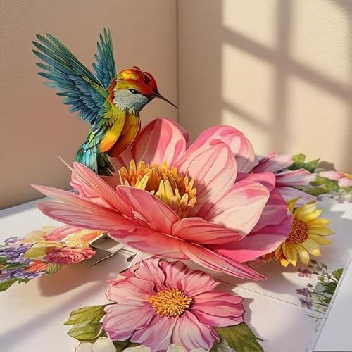 AIBAOBAO Hummingbird 3D Pop Up Birthday Card for Women, Floral Laser Cut for Mother's Day, Valentine's Day, Wedding Anniversary with Envelope & Blank Note for Mum, Wife, Sister, Daughter, Special Wish