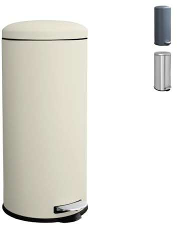 Ullege Mülleimer,30L Tretmülleimer mit Softclose-Deckel,30 Liter Abfalleimer mit Fußpedal,Rund Mülleimer mit Inneneimer,Treteimer Küche, Creme