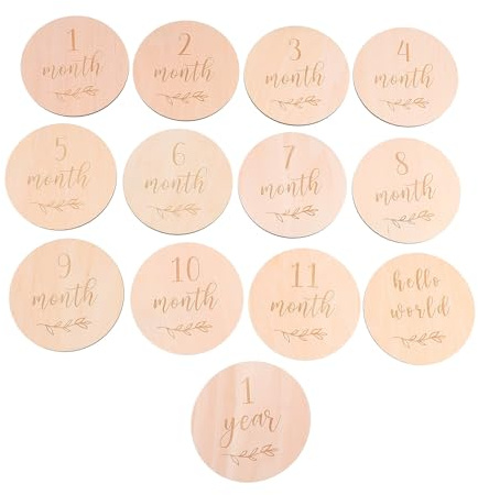 Hemobllo 13 Cartes Mensuelles en Bois Naturel pour Bébé Fiches de Suivi de Croissance Accessoires Photo Bébé Format Mini pour Jalons de Naissance et Souvenirs