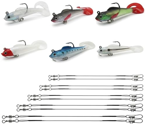 6PCS Artificial Baits with Ten Wire Traces, Pike Lures Fishing Set, Professional Pike Fishing Lures for Saltwater and Freshwater, Multi-Species Perch Lures for Bass and Perch