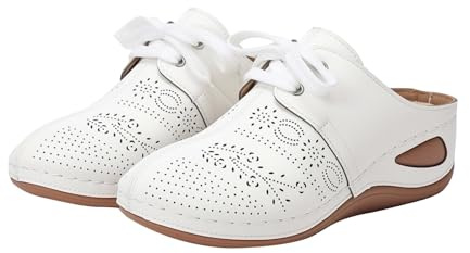 Zoccoli da donna vintage Oxford con lacci, in pelle scamosciata opaca, punta chiusa, zeppa, pantofole casual per passeggiate quotidiane, bianco, 39.5 EU