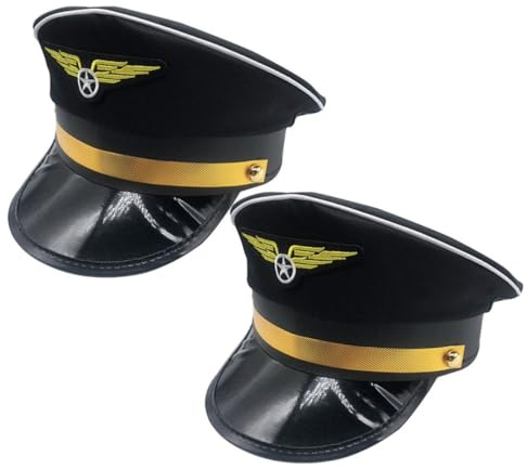 PAMINGONO 2 Pezzi Cappello da Pilota Nero per Uomo e Donna in Poliestere, Robusto e Confortevole, Accessorio Elegante per Feste a Tema e Cosplay