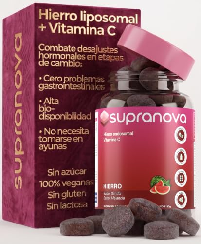 Gominolas de Hierro Liposomado con Vitamina C Alta Absorción para Mujeres Menopausia Perimenopausia Sin Azúcar Sin Gluten Vegano Suplemento Energía Vitalidad Hemoglobina Glóbulos Rojos
