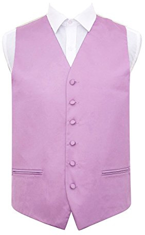 DQT Plain Satin Classic Glossy Wedding Waistcoat Vest Suit for Men - Lilac 42