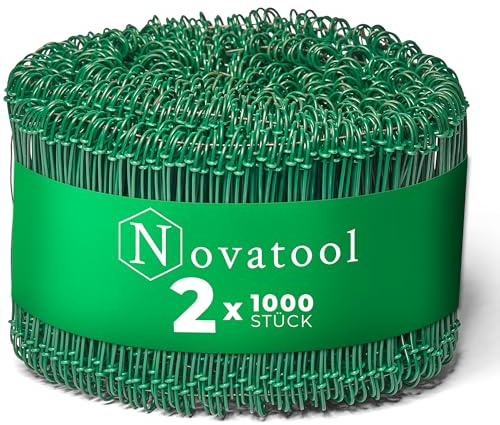 Novatool 2.000 Stück Rödeldraht mit Ösen 1,4 x 140mm Bindedraht Grün ummantelt, rostfreier & langlebiger Drilldraht, Drahtbinder, Ösendraht, Drahtschlaufen, Ideal als Floristendraht und Blumendraht