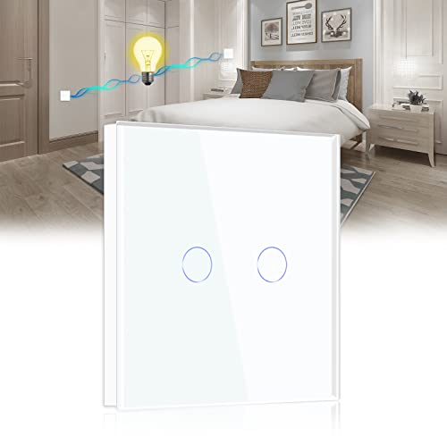 BSEED Touch Light Switch 2 Gang 2 Way, Tempered Glass Panel Light Switches with LED Indicator, White Touch Sensitive Light Switch-No Neutral Wire