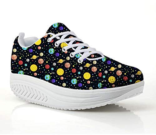 chaqlin Sneaker Galaxy Space Planet Pattern Damen Plateau Trainer Casual Toning Rocker Schuhe Wedge Walking Laufen Wandern Sneakers Größe EU40