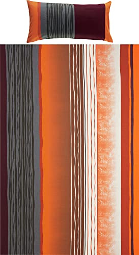 REDBEST Bettwäsche, Bettgarnitur Single-Jersey Terra-braun Größe 40x80 cm / 135x200 cm - Wendekissenbezug, temperaturausgleichend, bügelfrei, mit Reißverschluss