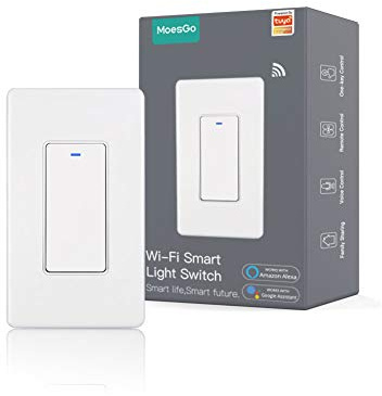 MoesGo WiFi Wall Push Button Smart Light Switch,Multi-Control, 2.4GHz WiFi Light Switches, Neutral Wire Required,Remote Control Smart Life/Tuya, Work with Alexa,Google Home White 1 Gang
