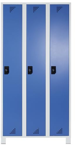 EUROKRAFT Pro | Vestiaire Bremen | 3 compartiments, gris clair / bleu brillant, largeur 1200 mm