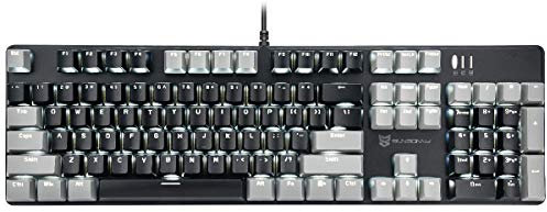 Qisan Tastiera meccanica da gioco cablata tastiera retroilluminata bianca interruttori marroni full size 104 tasti layout statunitensegrigio e nero