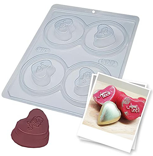 BWB 800 Molde Especial 3 partes Trufas bombones Corazón Forma con silicona para chocolate caliente de 4 Cavidades 7-25g Plástico PET Tridimensional Accesorios y utensilios reposteria