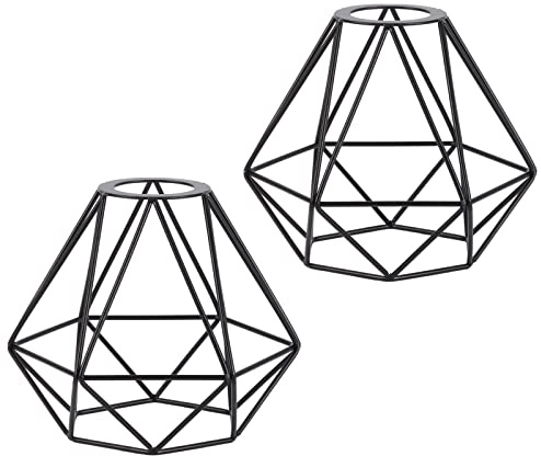 TOKIUS 2 Piezas Pantalla de Lámpara Vintage 16CM Tulipa Forma de Jaula de Diamantes para Luz Colgante Plafón Mesita Apliques (Negro)