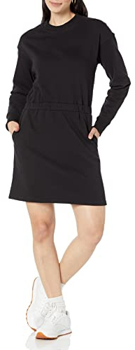 Amazon Essentials Vestido Tipo Sudadera con Cintura Ajustada (Disponible en Tallas Grandes) Mujer, Negro, S