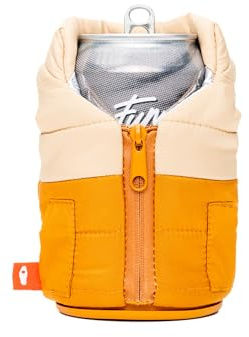 Puffin The Puffy Vest Insulated Can Cooler Sleeve 12oz & 16oz Tall Can - Non Slip Base, Beer Soda Drink Jacket for Cold or Hot Beverages - Honey Brown/Taco Tan
