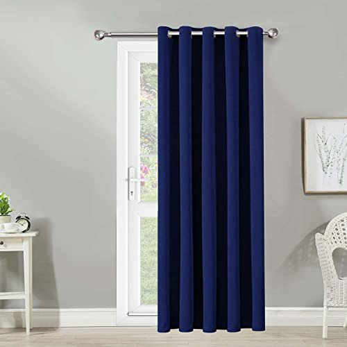 AMEHA Door Blackout Curtains for Bedroom – Eyelet Navy Curtains 66 x 84 inch Drop Super Soft Thermal Insulated Curtain with Matching Tiebacks - 1 Panel