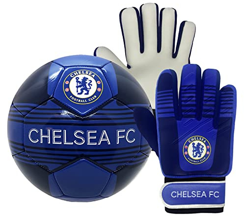 Chelsea Official Size 4 Football & Boys Goalkeeper Gloves Junior Gift Set